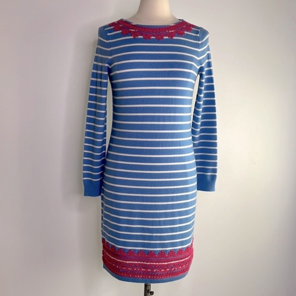 Vineyard Vines long sleeve knit dress blue white & pink size small